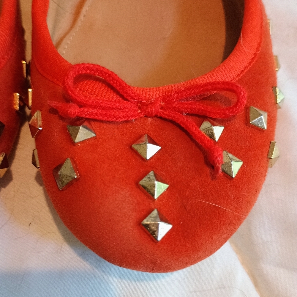 J.Crew Womens Ballet Flats Shoes Orange Suede Slip On Studded Round Toe Bow - Picture 5 of 16